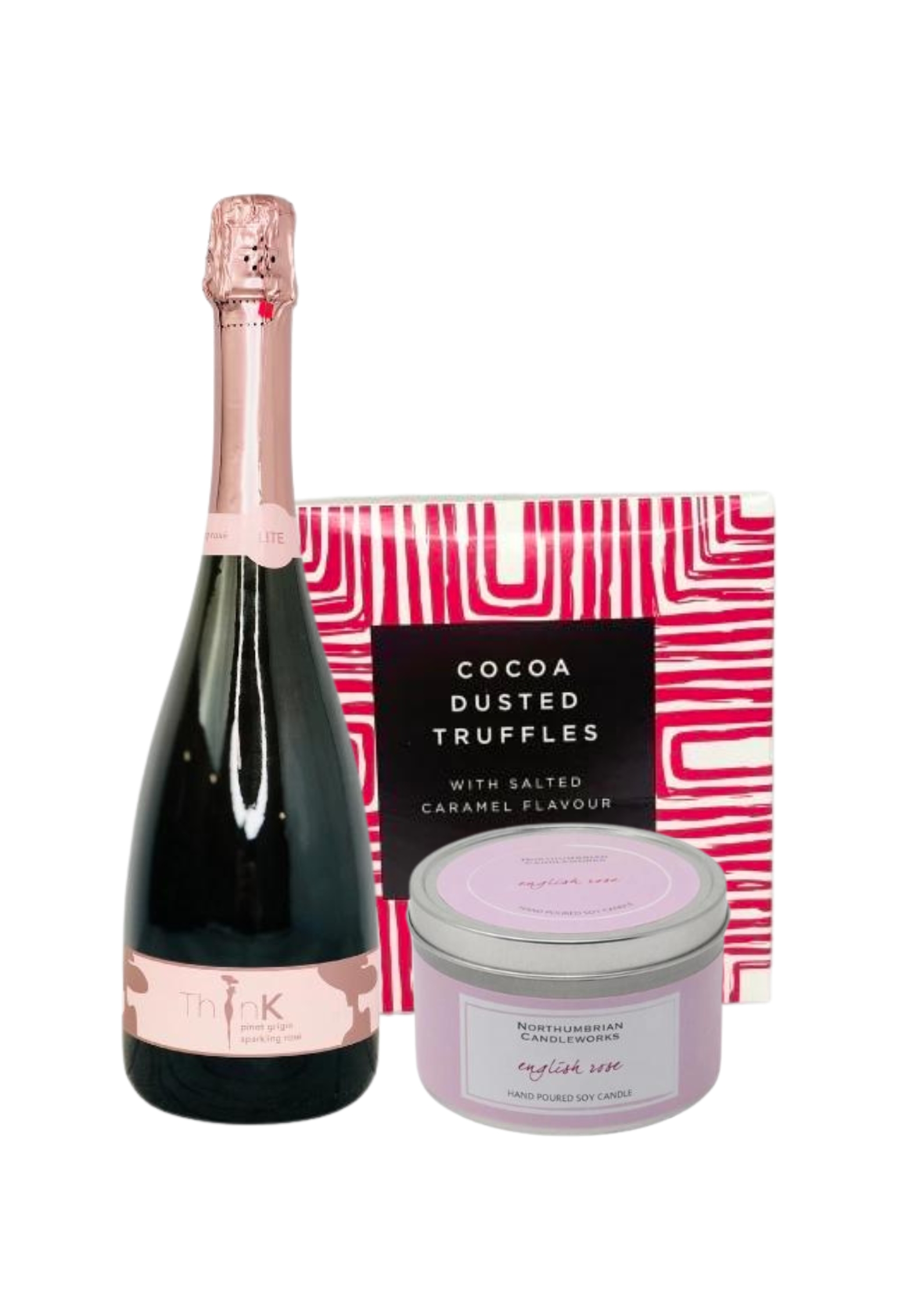 Think Pink Prosecco Chocolates and Scented Candle Gift Set
<p>Order this Think Pink Gift Set to celebrate any occasion and you will not be disappointed.  Containing, a bottle of organic and vegan ThInk Pink Sparkling Rose, a box of Maison Fougere Salted Caramel Truffles together with an eco-friendly Soy Scented Candle beautifully presented in a stylish Gift Box.</p>
<br>
<h2>Gift Delivery Coverage</h2>
<p>Our shop delivers flowers and gifts to the following Liverpool postcodes L1 L2 L3 L4 L5 L6 L7 L8 L11 L12 L13 L14 L15 L16 L17 L18 L19 L24 L25 L26 L27 L36 L70 ONLY.  If your order is for an area outside unfortunately we cannot process your order because of the difference in stock at other florists.</p>
<br>
<h2>Alcohol Gifts</h2>
<p>As a licensed florist, we are able to supply alcoholic drinks either as a gift on their own or with flowers. We have carefully selected a range that we know you will love either as a gift in itself or to provide that extra bit of celebratory luxury to a floral gift.</p>
<p>The bottle of Sparkling Think Pink Rose is made here in Liverpool and is paired with a box of 170g Maison Fougere Salted Caramel Chocolate Truffles in a stylish gift box together with and a Northumbrian Scented Soy Candle in a stylish tin.</p>
<p>Have this giftset delivered to someone special to celebrate as an alternative to having flowers delivered, or have it delivered with your flowers to really celebrate!</p>
<p>The Pink Sparkling Wine is brewed in Liverpool by ThInk Wine Group.</p>
<br>
<h2>Online Gift Ordering | Online Gift Delivery</h2>
<p>Through this website you can order 24 hours, Booker Gifts and Gifts Liverpool have put together this carefully selected range of Flowers, Gifts and Finishing Touches to make Gift ordering as easy as possible. This means even if you do not live in Liverpool we make it easy for you to see what you are getting when buying for delivery in Liverpool.</p>
<br>
<h2>Liverpool Flower and Gift Delivery</h2>
<p>We are open 7 days a week and offer advanced booking flower delivery, same-day flower delivery, Guaranteed AM Flower Delivery and also offer Sunday Flower Delivery.</p>
<p>Our florists Deliver in Liverpool and can provide flowers for you in Liverpool, Merseyside. And through our network of florists can organise flower deliveries for you nationwide.</p>
<br>
<h2>Beautiful Gifts Delivered | Best Florist in Liverpool</h2>
<p>Having been nominated the Best Florist in Liverpool by the independent Three Best Rated for the 5th year running you can feel secure with us</p>
<p>You can trust Booker Gifts and Gifts to deliver the very best for you.</p>
<br>
<h2>5 Star Google Review</h2>
<p><em>So Pleased with the product and service received. I am working away currently, so ordered online, and after my own misunderstanding with online payment, I contacted the florist directly to query. Gemma was very prompt and helpful, and my flowers were arranged easily. They arrived this morning and were as impactful as the pictures on the website, and the quality of the flowers and the arrangement were excellent. Great Work! David Welsh</em></p>
<br>